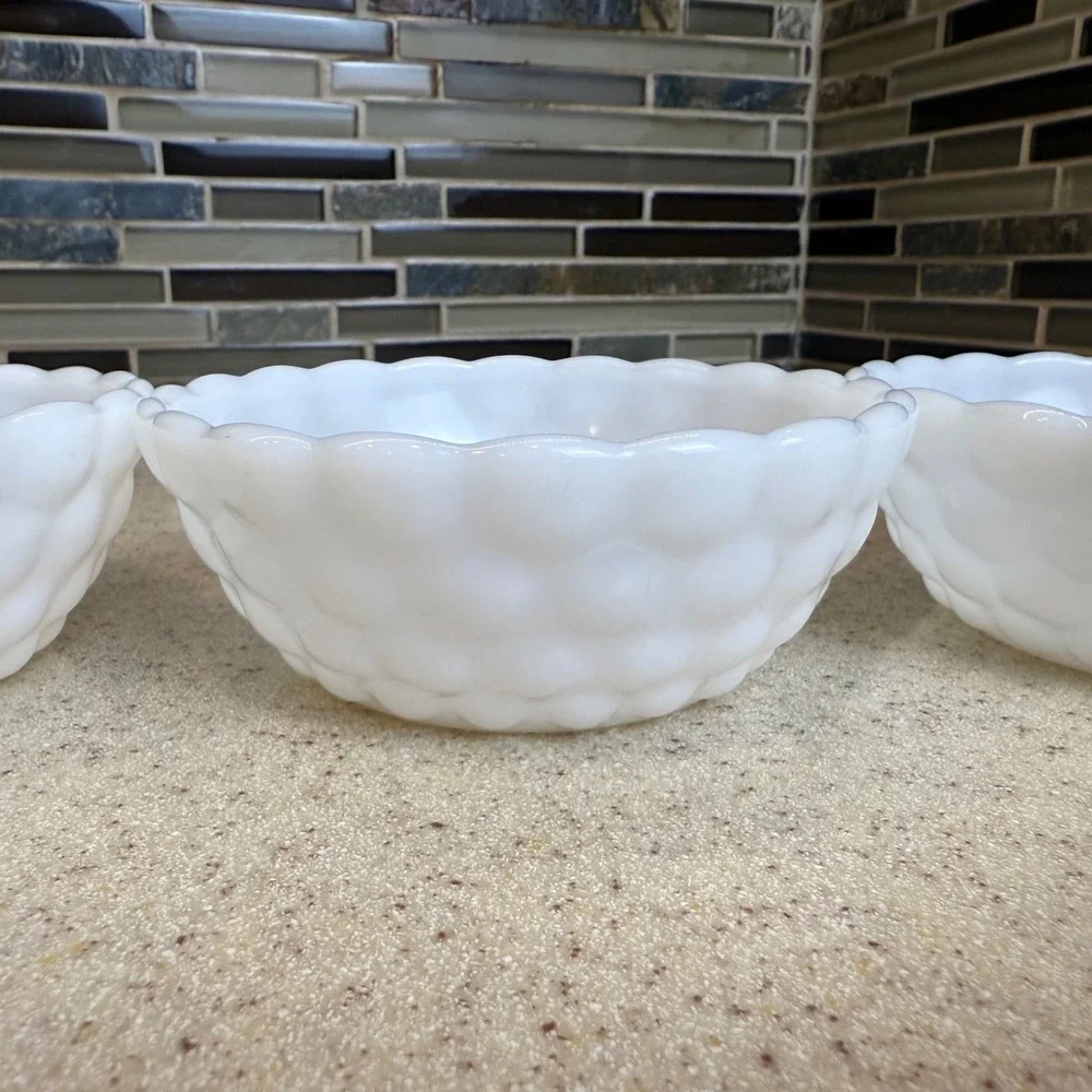 VTG 1950s Anchor Hocking White Milk Glass Hobnail Bowls 3pc Set Mid-Century 4.5